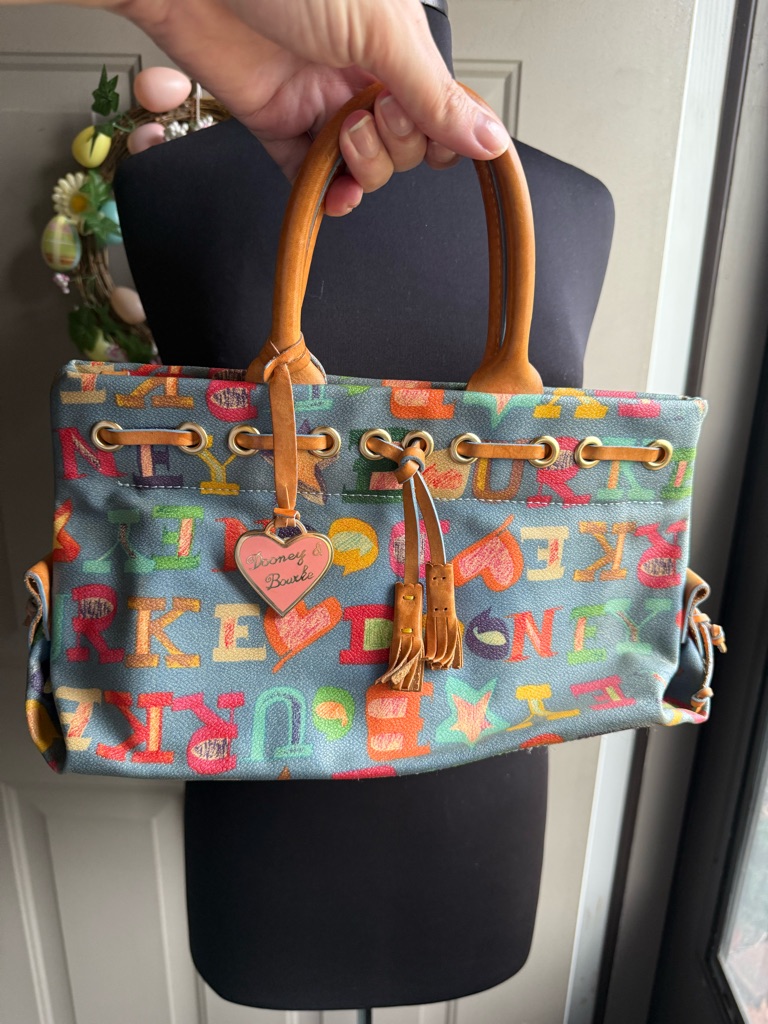 Vintage Y2k Dooney & Bourke Blue Doodle Graffiti Charm Hand Bag